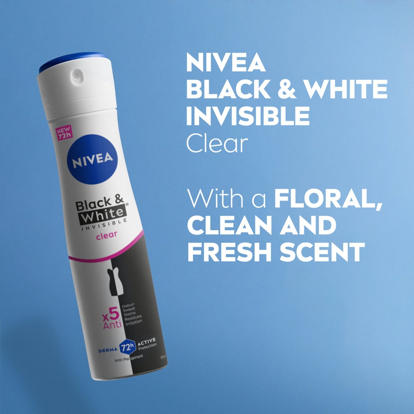 Nivea Black & White Invisible Clear 72H Protection Anti-Perspirant Spray 150ml