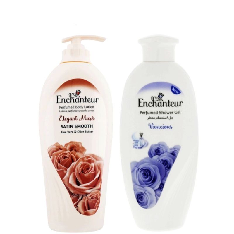 Enchanteur Elegant Musk Perfumed Body Lotion 500ml + Enchanteur Vivacious Perfumed Body Lotion 250ml (Pack of 2)