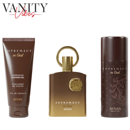 Afnan Supremacy In Oud Gift Set,for Men & Women, Extrait de Parfum 100ml / Shower gel 150ml / Perfume Deo Spray 150ml