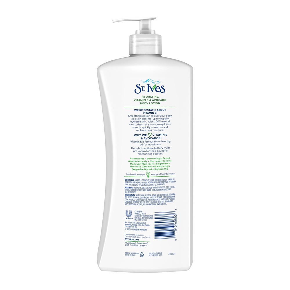 St. Ives Hydrating Vitamin E & Avocado Body Lotion Paraben Free 621ml