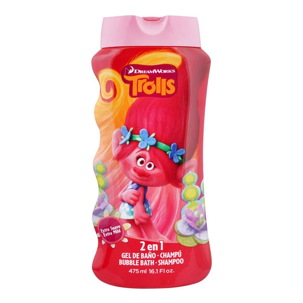 Lorenay Trolls 2-in-1 Bubble Bath & Shampoo 475ml - Gentle Kids Hair & Body Wash for Soft Cleansing, Tear-Free Formula, Fun B