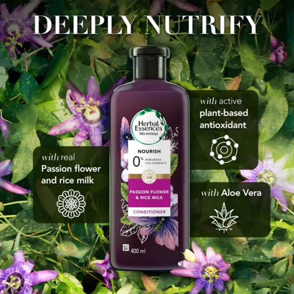 Herbal Essences Bio:Renew Nourish Passion Flower & Rice Milk Conditioner 400ml - Moisturizing Hair Conditioner for Smooth, So