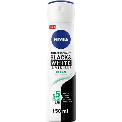 Nivea Black & White Invisible Clean 48H Protection Anti-Perspirant Spray 150ml