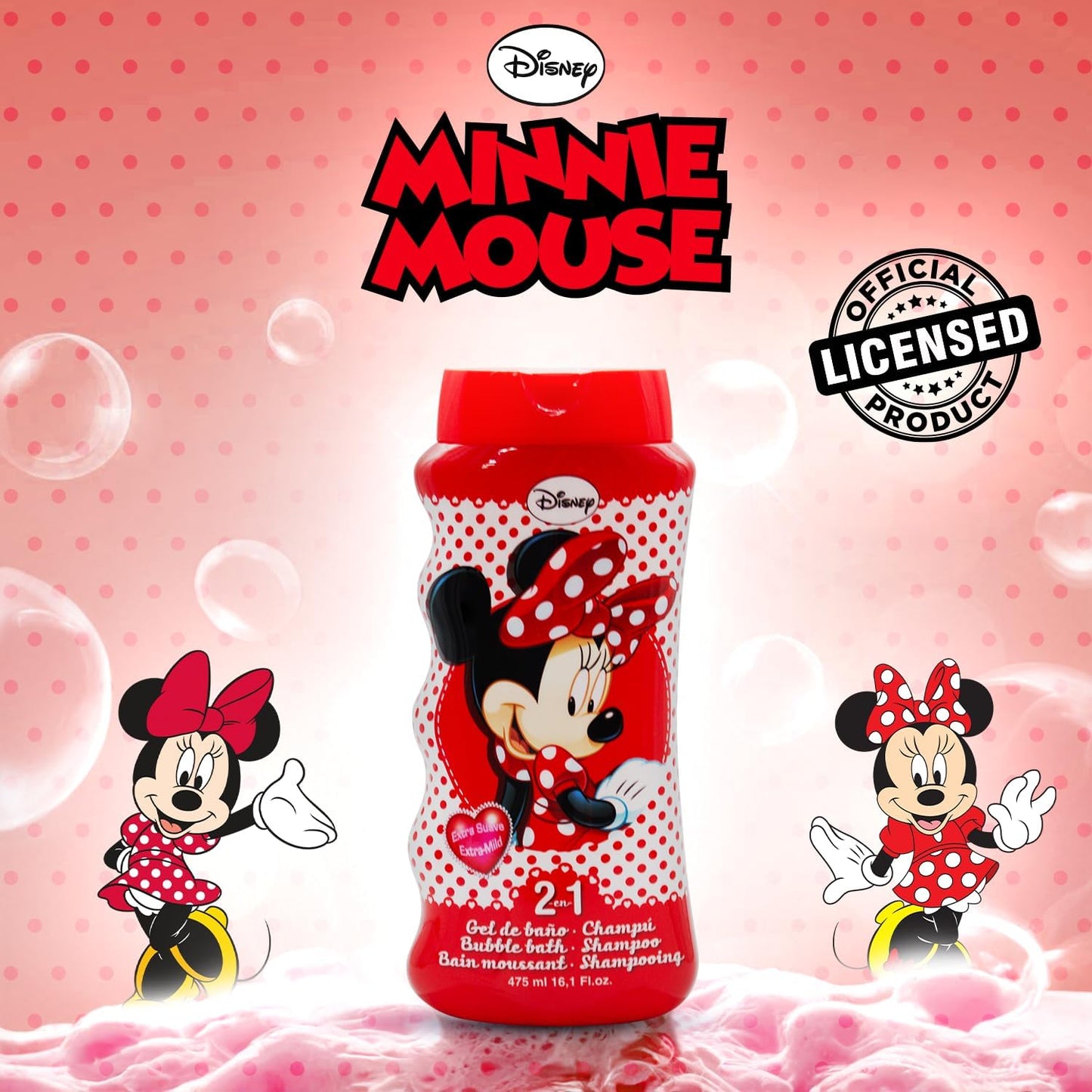 Lorenay Disney Minnie 2-in-1 Bubble Bath & Shampoo 475ml - Gentle Kids Hair & Body Wash for Soft Cleansing, Tear-Free Formula