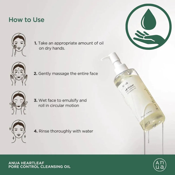 Anua Heartleaf Pore Control Cleansing Oil 200 ml Deep Makeup Removal & Sebum Control (K Beauty)