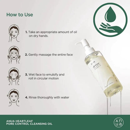 Anua Heartleaf Pore Control Cleansing Oil 200 ml Deep Makeup Removal & Sebum Control (K Beauty)