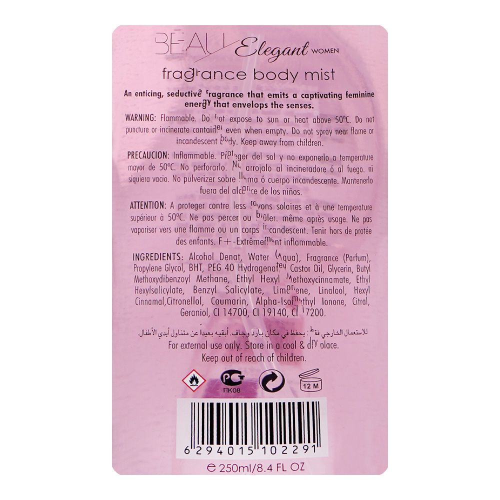 Armaf Beau Elegant Women Fragrance Body Mist 250ml – Long Lasting Fresh & Elegant Feminine Perfume Spray