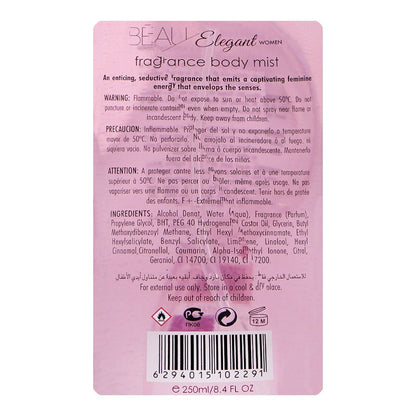 Armaf Beau Elegant Women Fragrance Body Mist 250ml – Long Lasting Fresh & Elegant Feminine Perfume Spray