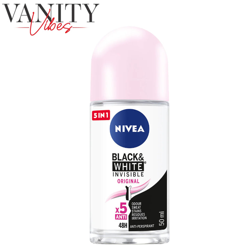 Nivea 5-In-1 Black & White Invisible Original x5 Anti Roll On 50ml for Women