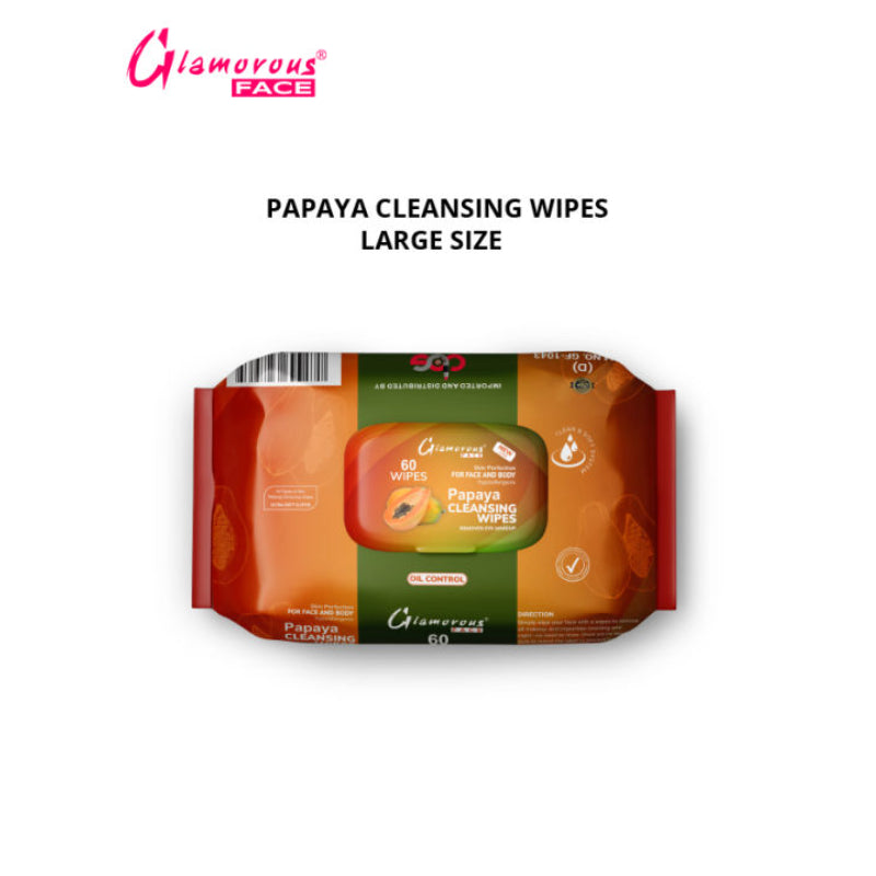 Glamorous Face Cleansing Makeup Remover Wipes Large 60 Pieces (PAPAYA)