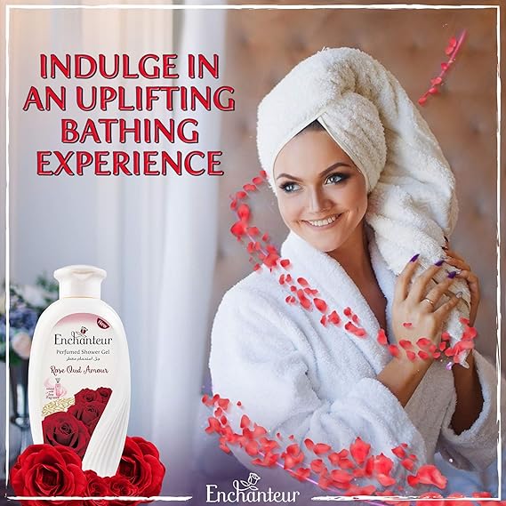 Enchanteur Rose Oud Amour Perfumed Shower Gel 250ml - Deep Cleansing Moisturizing Body Wash with Long Lasting Floral Oud Frag