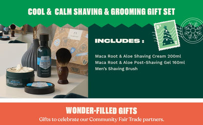 The Body Shop Cool & Calm Shaving Set – Maca Root & Aloe Shave Cream For Men 200ml, Maca Root & Aloe Post-Shave Gel 160ml & A Shaving Brush