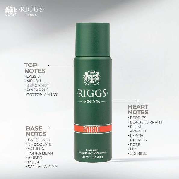 Riggs London Patrol Perfumed Deodorant Body Spray 250ml Long-Lasting Fresh & Masculine Fragrance