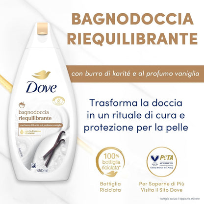 Dove Reiquilibrante Moisturizing Shower Gel 450ml – Gentle Hydrating Body Wash for Smooth & Soft Skin