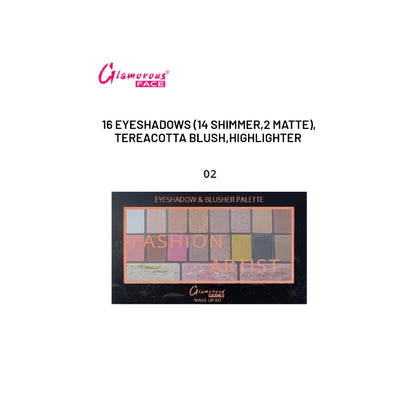 Glamorous Face Eyeshadow Palette 14 Shimmer, 2 Matte, Terracotta Blush, Highlighter (02)