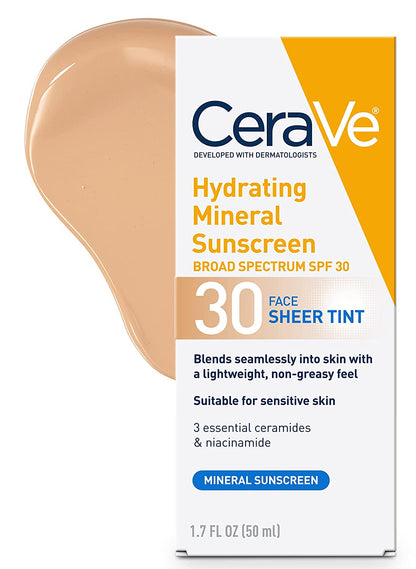 CeraVe Sunscreen with SPF 30 Hydrating Mineral Sunscreen 30 Face Sheer Tint