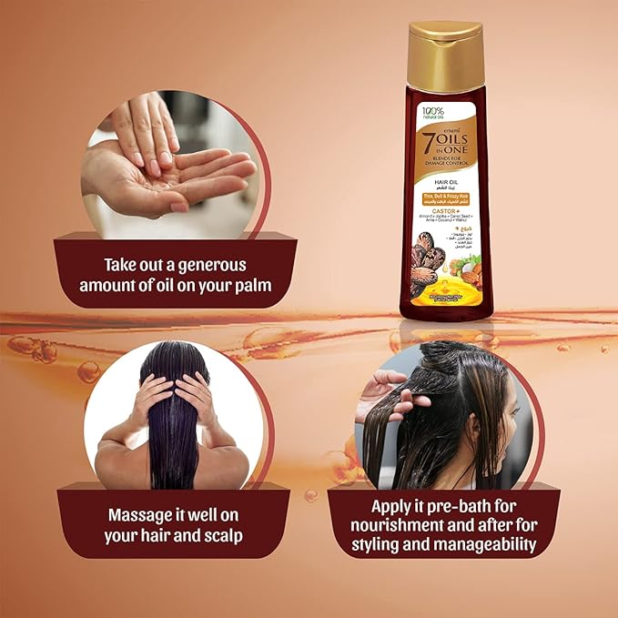 Emami 7 in 1 Blends Damage Control Castor Hair Oil 100ml - Nourishing Hair Care Oil for Hair Repair, Smooth Shiny & Strong He