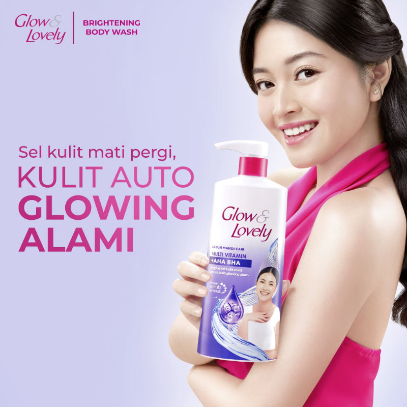 Glow & Lovely Multivitamin + AHA BHA Body Wash 550ml – Gentle Scrub & Exfoliating Shower Gel for Natural Glowing Skin