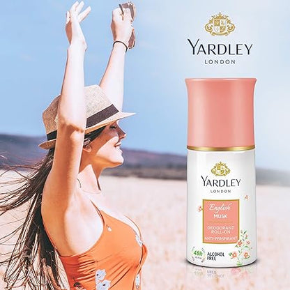 Yardley London English Musk Roll-On Deodorant for Women 50ml - Long Lasting Anti-Perspirant Roll-On with Soft Musky Floral Fr