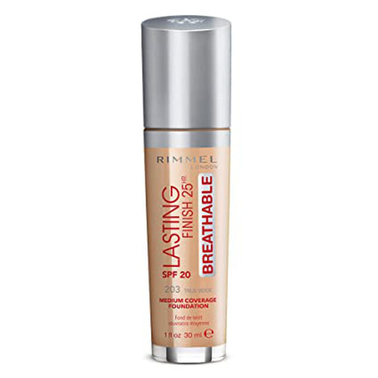 Rimmel London Lasting Finish Breathable Foundation, SPF 20, 203 True Beige, 30ml