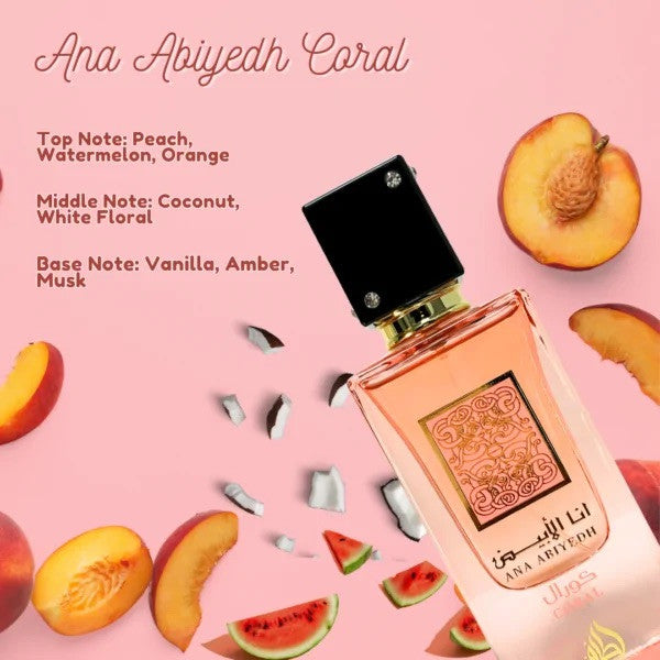 Lattafa Ana Abiyedh Coral Eau de Parfum 60ml - Long Lasting Elegant Unisex Fragrance for Men & Women