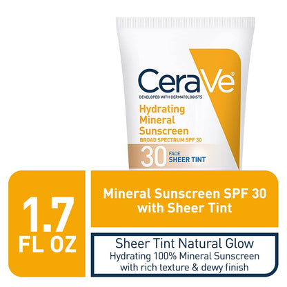 CeraVe Sunscreen with SPF 30 Hydrating Mineral Sunscreen 30 Face Sheer Tint