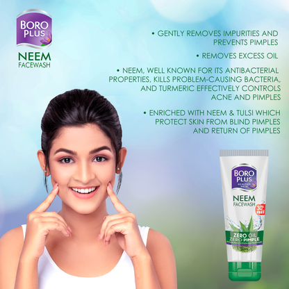 Emami BoroPlus Neem Face Wash 50ml (30% Extra) - Deep Cleansing Anti Acne Face Wash for Oil Control, Fresh & Clear Skin Care