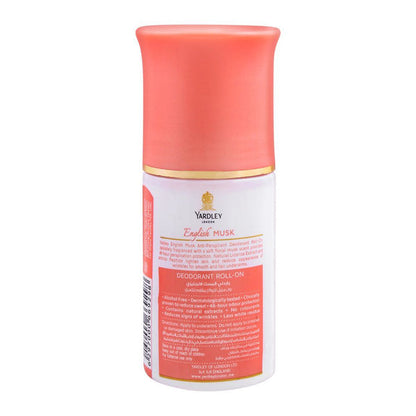 Yardley London English Musk Roll-On Deodorant for Women 50ml - Long Lasting Anti-Perspirant Roll-On with Soft Musky Floral Fr