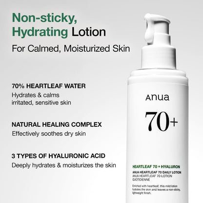 Anua Heartleaf 70+ Hyaluron Daily Lotion 200 ml Deep Hydration & Soothing Care (K Beauty)