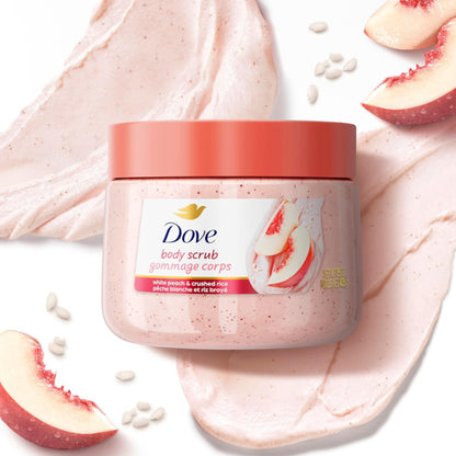 Dove Exfoliating Body Scrub White Peach & Crushed Rice 425g – Gommage Corps Body Polish for Smooth & Soft Skin