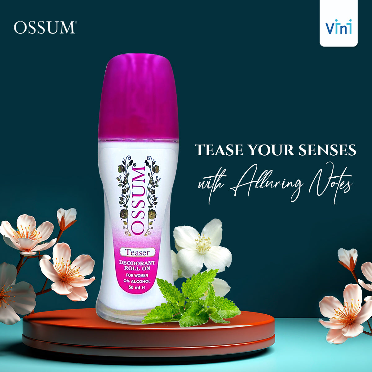 Ossum Teaser Deodorant Roll-On for Women 50ml 0% Alcohol Long-Lasting Freshness