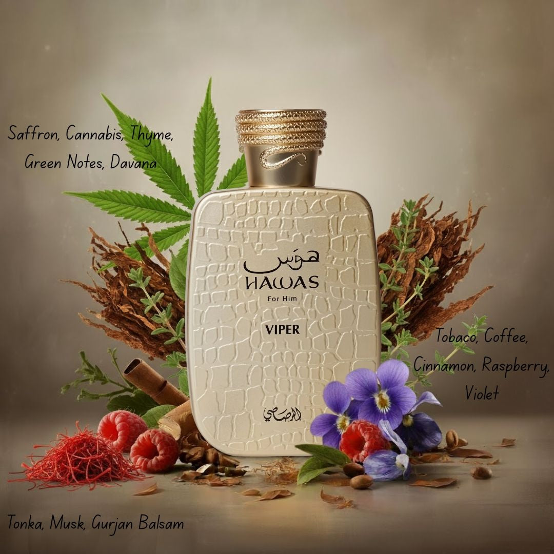 Hawas Viper Eau de Parfum Spray 100ml by Rasasi Long-Lasting Bold & Masculine Fragrance