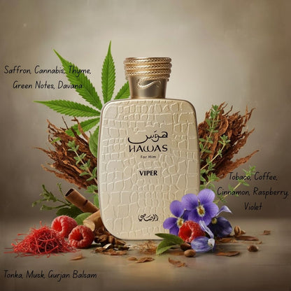 Hawas Viper Eau de Parfum Spray 100ml by Rasasi Long-Lasting Bold & Masculine Fragrance