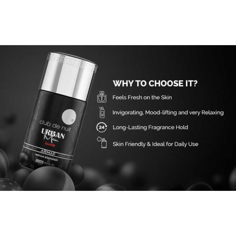 Armaf Club De Nuit Urban Man Elixir Perfumed Body Spray 250ml Long-Lasting Bold & Masculine Fragrance