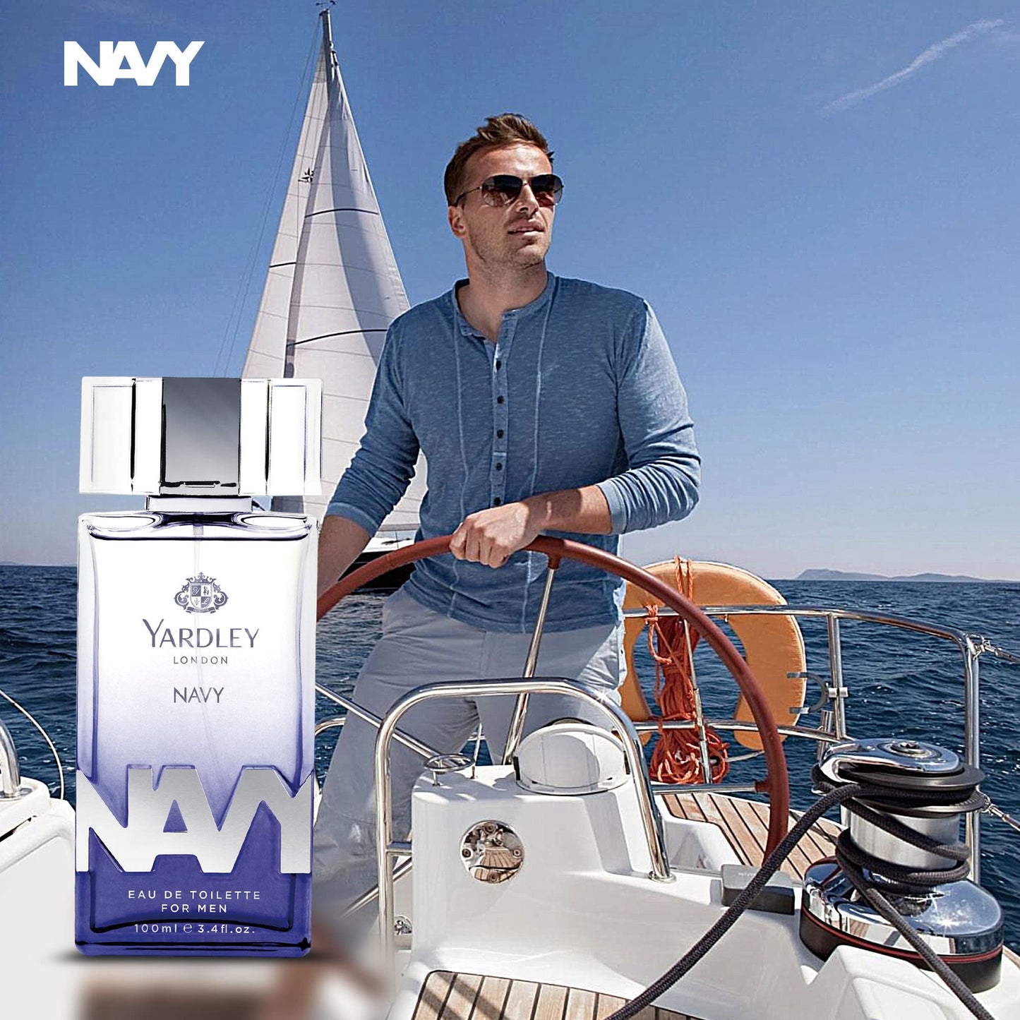Navy by Yardley Eau de Toilette for Men 100ml - Fresh Marine Aquatic Fragrance Perfume with Long Lasting Masculine Scent, All