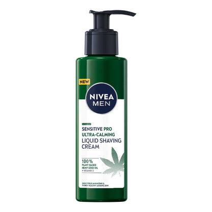 Nivea Men Sensitive Pro Ultra Calming Liquid Shaving Cream 200ml – With 100% Plant-Based Hemp Seed Oil & Vitamin E for Sensit