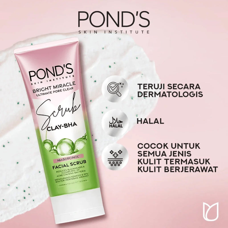 PONDS Pond’s Bright Miracle Ultimate Pore Clear CLAY-BHA Facial Scrub 100g