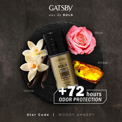 Gatsby Eau de Bold Roll-On Deodorant 50ml - 72H Odor Protection Star Code