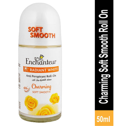 Enchanteur Radiant White Charming Anti-Perspirant Roll-On 50ml - Long Lasting Brightening Deodorant for Women Soft Smooth Ski