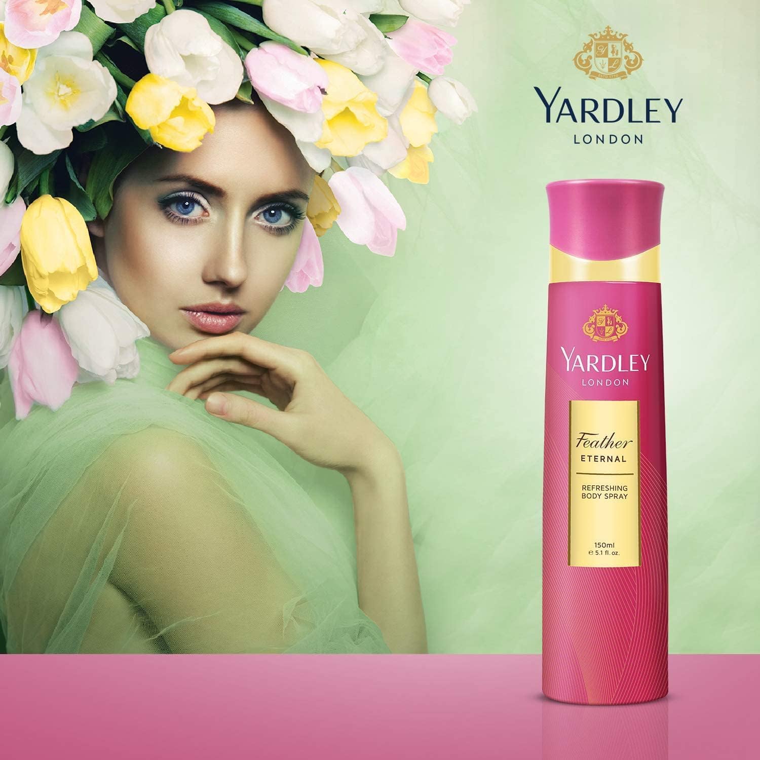 Yardley Feather Eternal Body Spray for Women 150ml – Long Lasting Elegant Floral Fragrance Mist with Soft Musk & Fresh Notes,