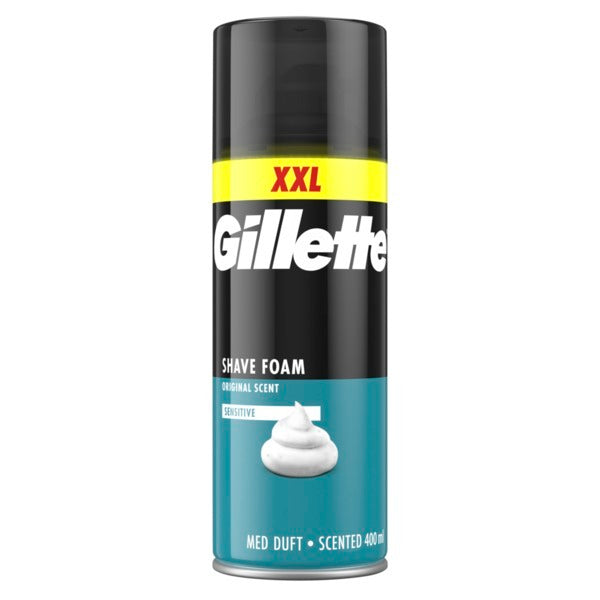 Gillette Shave Foam Sensitive XXL 400ml - Smooth Comfortable Shave Foam for Sensitive Skin, Rich Lather, Skin Protection & Cl