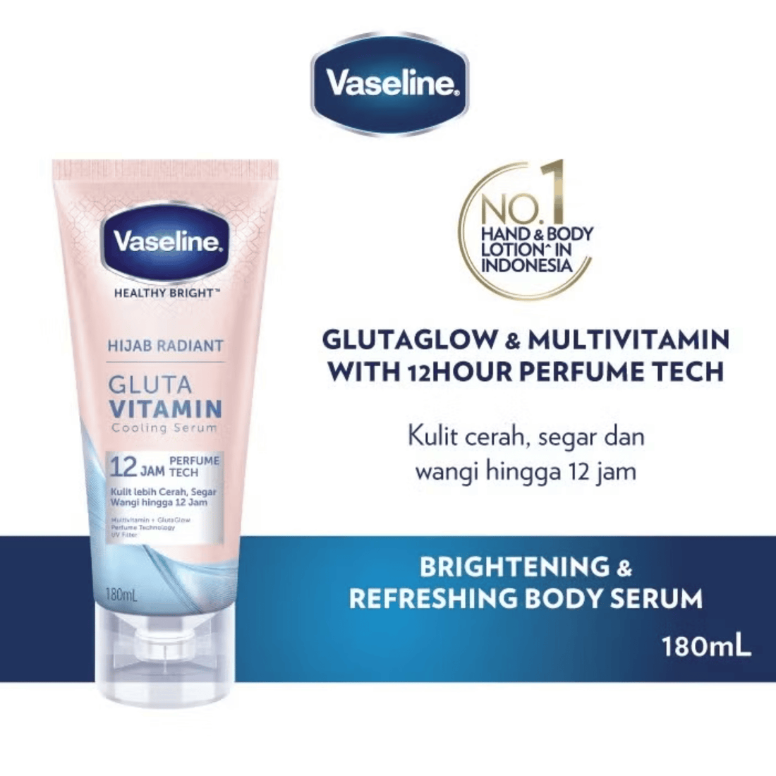 Vaseline Healthy Bright Hijab Radiant Gluta Vitamin Cooling Serum Moisturizer 180ml 12 Jam Perfume Tech & Long-Lasting Freshn
