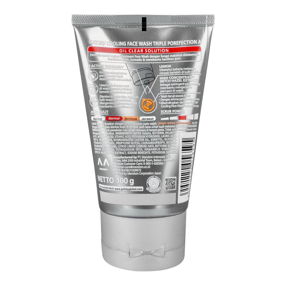 Gatsby Oil Clear Solution Triple Protection Face Wash Oil Control 100g - Deep Cleansing Anti Oil Face Wash for Men Fresh Clea