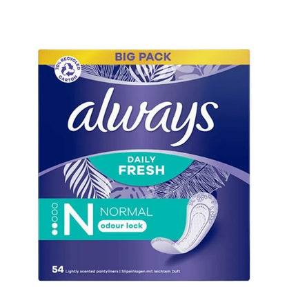 Always Daily Fresh Normal Odour Lock Pantyliners 54pcs Big Pack - Lightly Scented Daily Liners for Everyday Freshness, Comfor