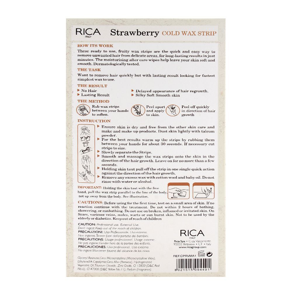RICA Strawberry Legs & Body Dry Skin Cold Wax Strip 20Strips