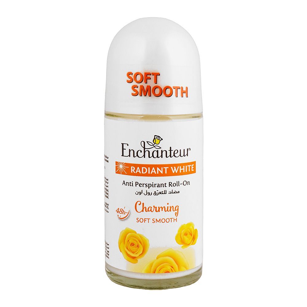 Enchanteur Radiant White Charming Anti-Perspirant Roll-On 50ml – Long Lasting Brightening Deodorant for Women Soft Smooth Ski