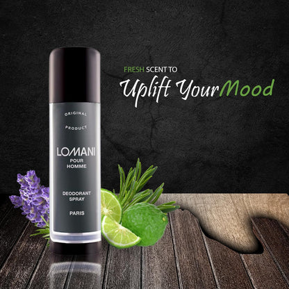 Lomani Pour Homme Paris Deodorant Spray 200ml – Long Lasting Fresh Woody Aromatic Masculine Fragrance Body Spray for Men Dail