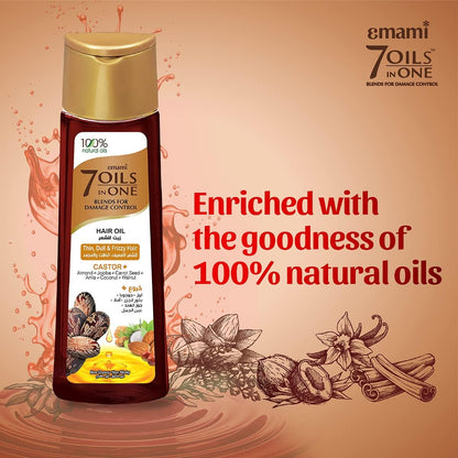 Emami 7 in 1 Blends Damage Control Castor Hair Oil 200ml - Nourishing Hair Care Oil for Hair Repair, Smooth Shiny & Strong He