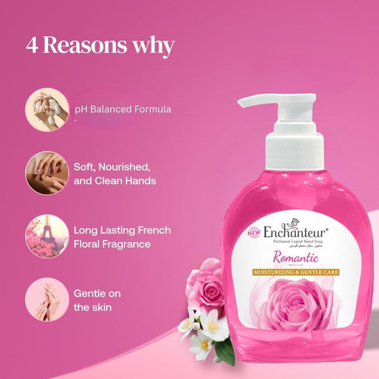 Enchanteur Romantic Hand Wash 250ml - Gentle Cleansing Liquid Soap with Long Lasting Floral Fragrance, Moisturizing Care, Odo