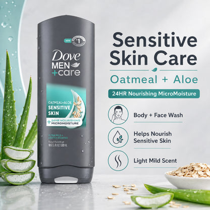 Dove - Men + Care Body & Face Wash Usa Sensitive Skin Oatmeal & Aloe 13.5Oz/400ml
